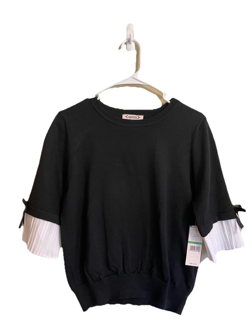 Nanette Lepore  Women’s NWT Black White Short Sleeve Sweater Top Career
